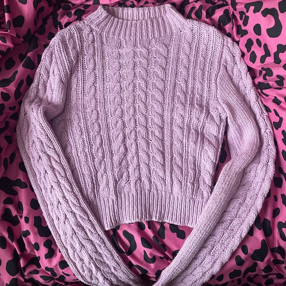 Lavender Cable Knit Cropped Sweater Lilac Light Purple S XS